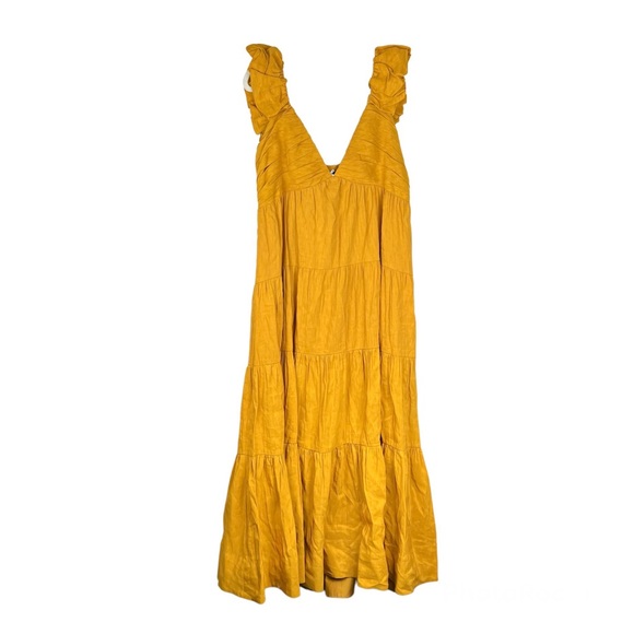 La Ligne Anais Maxi Tiered Dress in Dijon Yellow Linen Blend Size XL NWT - Picture 2 of 7